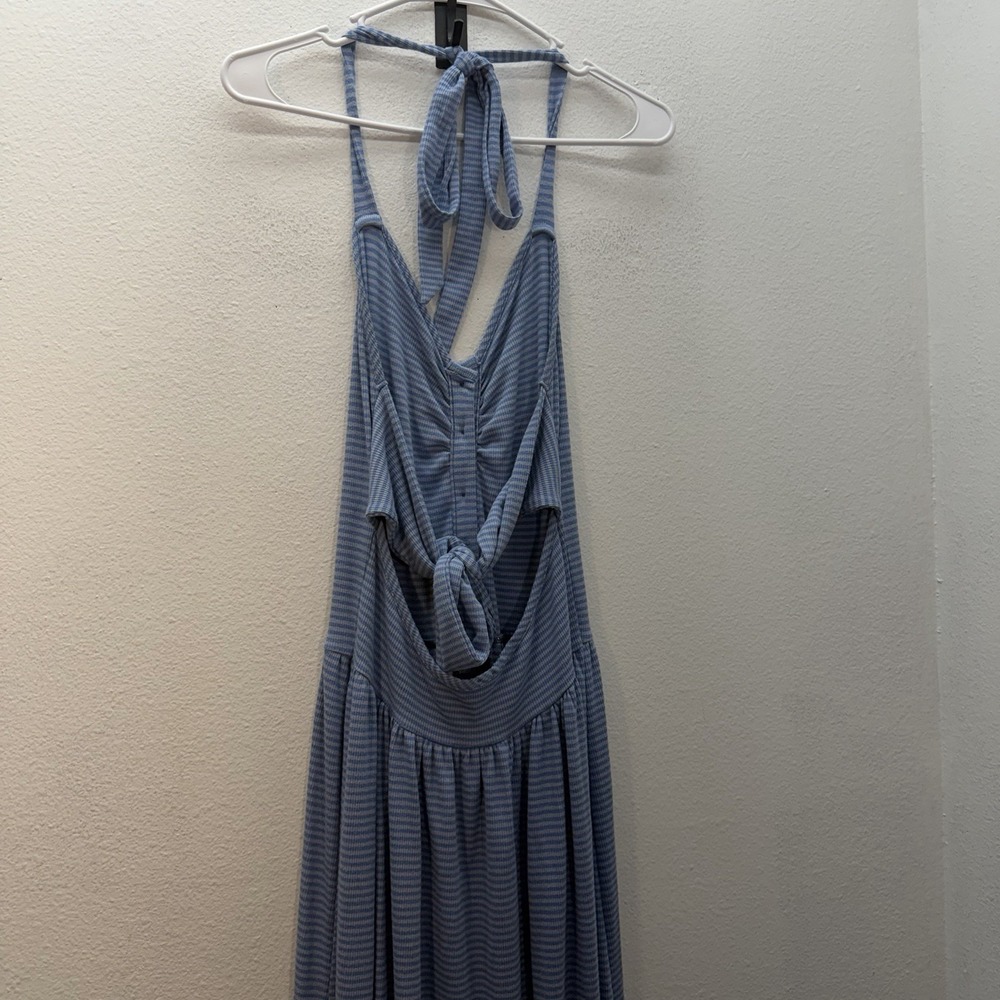 Free People Size M Nina Summer Halter Maxi Dress Coastal Boho Striped Sundress - Picture 4 of 12